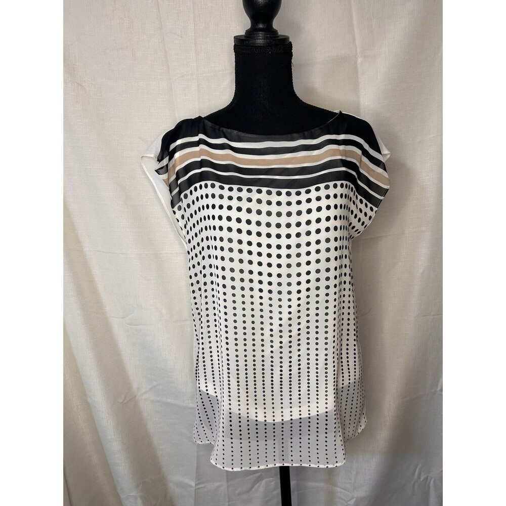 Ann Taylor Womens Size Small Short Sleeve White Black Blouse